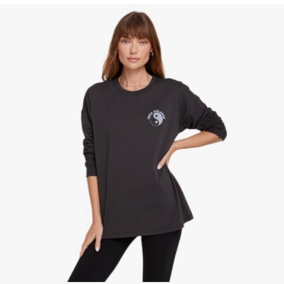 Spiritual Gangster Tops - SPIRITUAL GANGSTER PEACE CARA LONG SLEEVE VINTAGE BLACK TEE